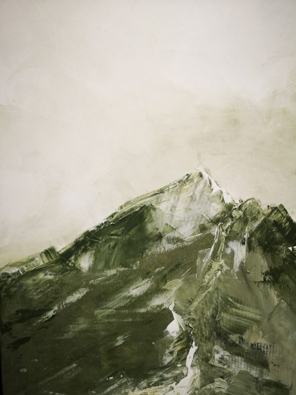 modern minimalista akril vászonfestmény hegyek tájkép zöld fehér fekete