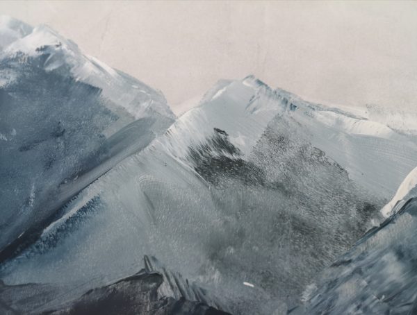hegyet ábrázoló modern minimalista akril festmény kék fehér fekete